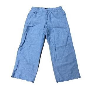 J Crew Women’s XS Crop Pant Blue Linen Wide Leg Pull On Drawstring Costal Beach